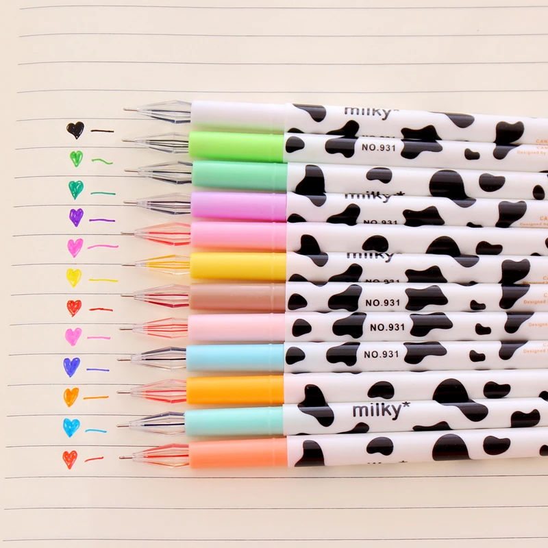 12 Pcs Milky Gel Pen Kawaii Cow Pens Canetas Escolar Japanese Stationery Zakka Papelaria Office Material School Supplies