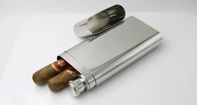 flask with cigarette holder Stainless Steel Whisky Vodka Hip Flask Polished Cigar Tube 2oz flask with cigarette holder Stainless Steel Whisky Vodka Hip Flask Polished Cigar Tube 2oz