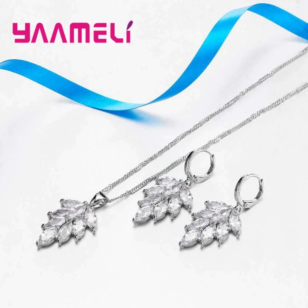 925 Sterling Silver Earring And Necklace Jewelry Set For Women Gift Fashion Pendants Leaf Wedding Bridal Jewellery Sets