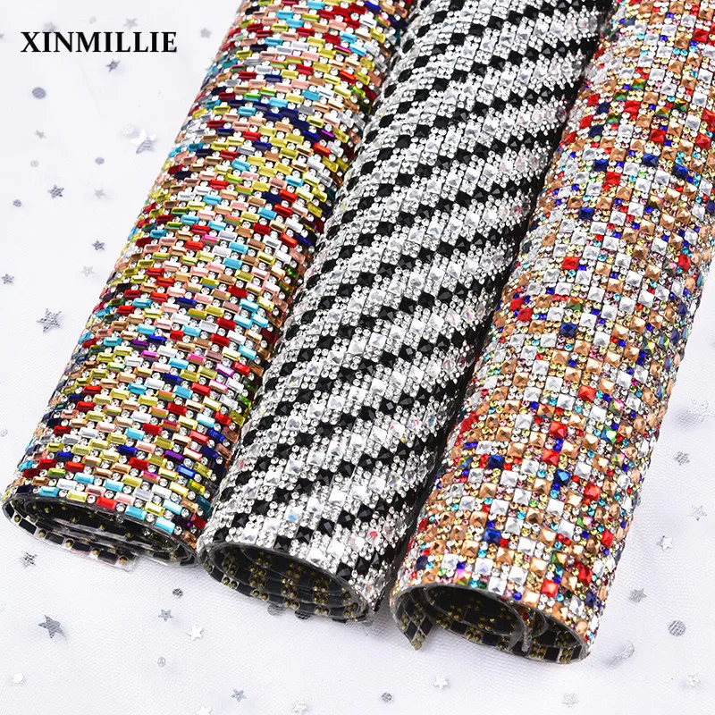 24*40cm/rotolo colore della miscela strass rifilatura Hot Fix autoadesivo Banding accessori decorazione di cerimonia nuziale maglia di cristallo