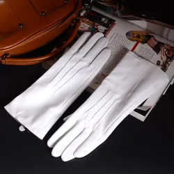 Guantes de piel auténtica para mujer, manoplas largas de 30cm y 12 pulgadas con costuras en relieve, color blanco, para fiesta de noche y ópera