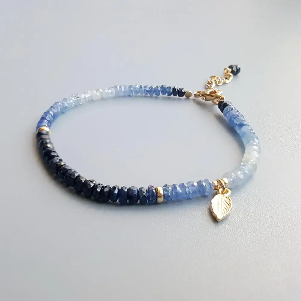 Lii Ji Genuine Multi Blue Sapphire Bracelet 925 Sterling Silver 18K Gold Plated Leaf Delicate Bracelet For Women