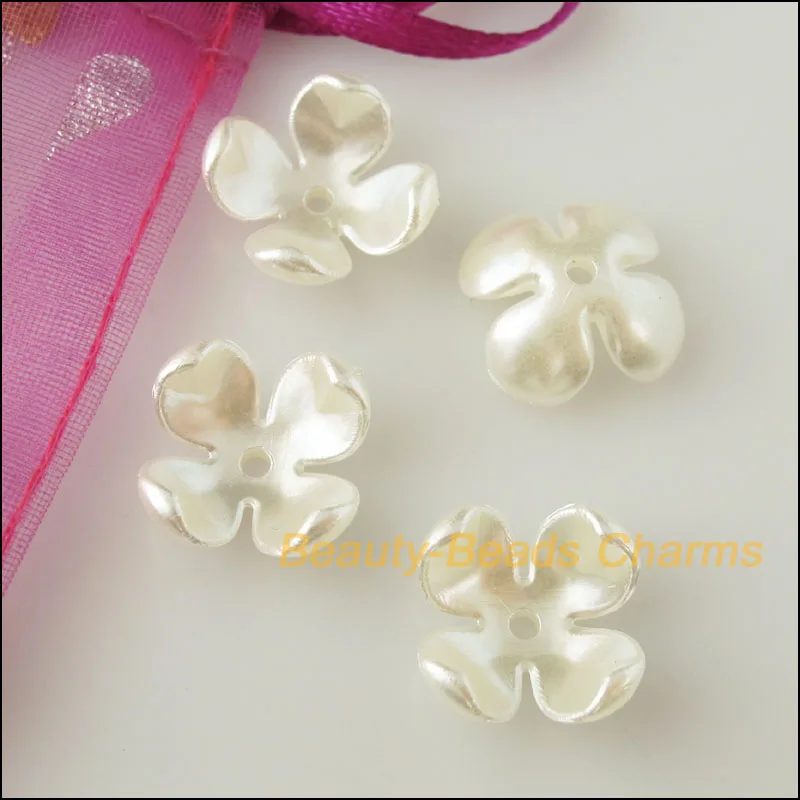 70Pcs White Plastic Acrylic Flower Star Spacer End Beads Caps Charms 14mm