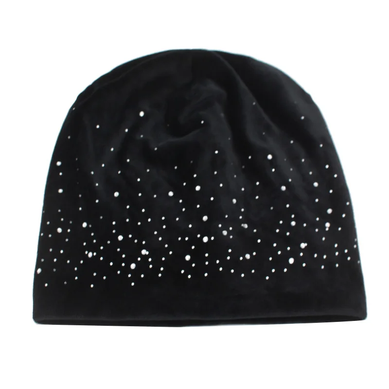 YOUBOME Skullies Beanies Hats Women Winter Hats For Women Rhinestone Bonnet Velvet Lady Caps Autumn Female Beanie Knitted Hat