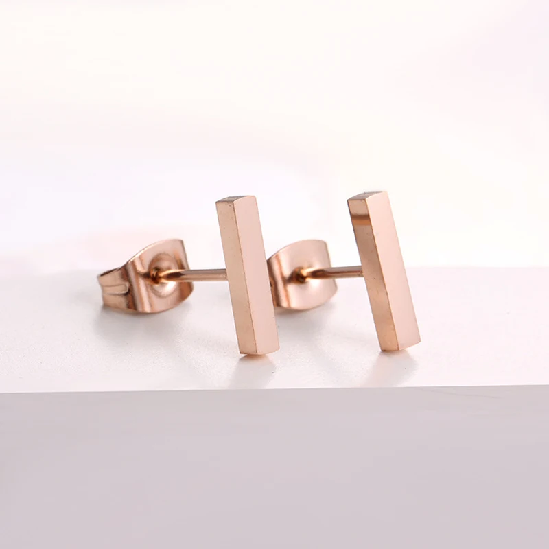 ZMZY New Simple Bar Earrings for Women Rose Gold Color Stainless Steel Geometric Square Stud Earring Jewelry Wholesale Gifts