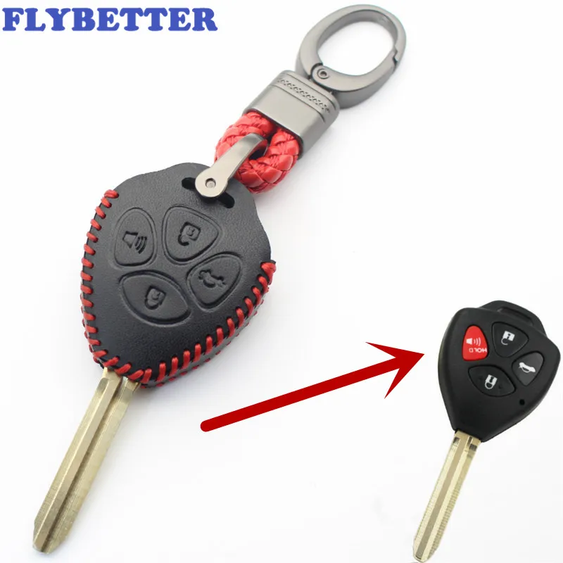 FLYBETTER Genuine Leather KeyChain 4Button Remote Key Case Cover For Toyota Camry/Avalon/Corolla/Matrix/Yaris (B) L332