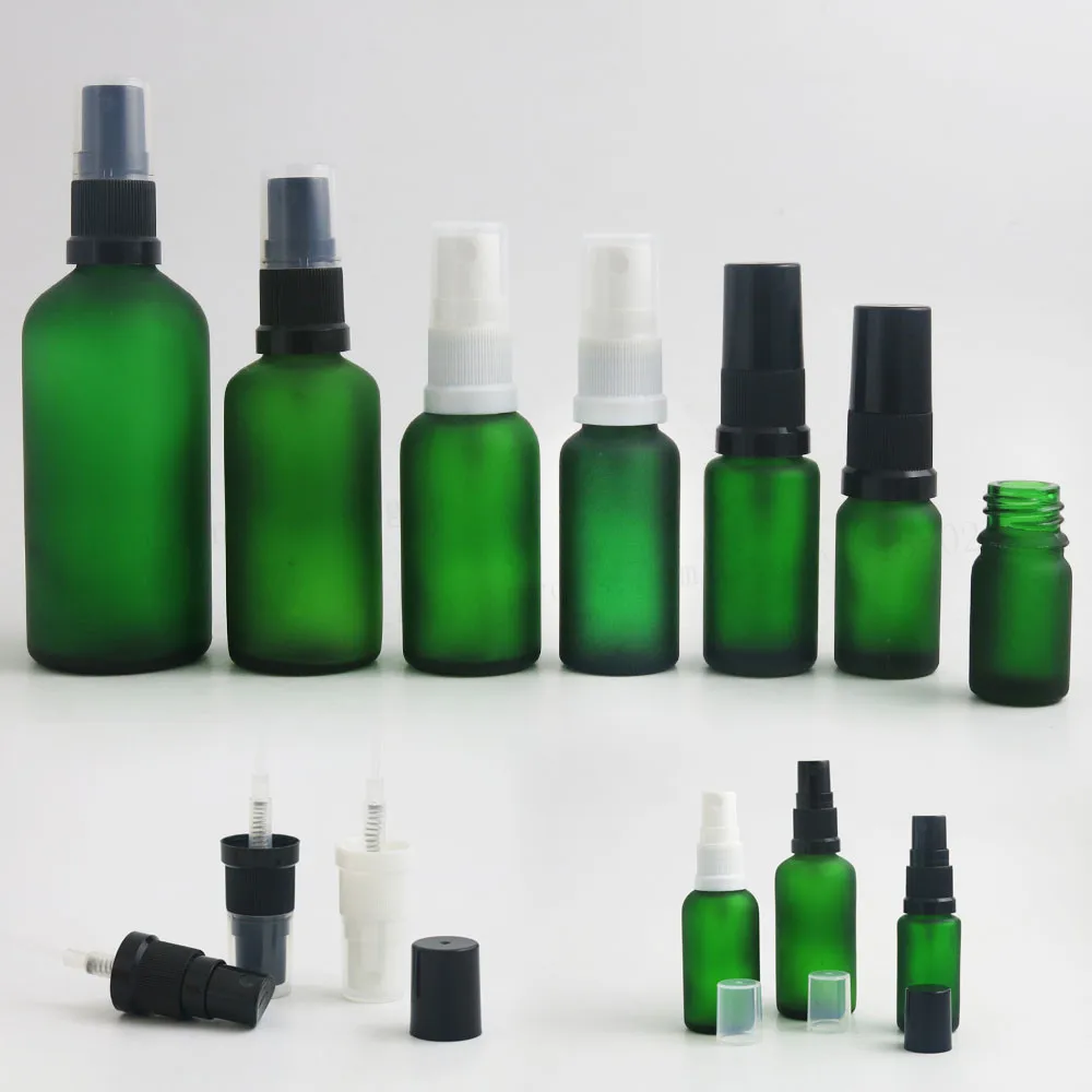 200 x Refillable  Frost Green Glass Spray Bottle Glass Container Glass Container With Fine Mist Sprayer 10ml 1oz 30cc 50ml 100ml