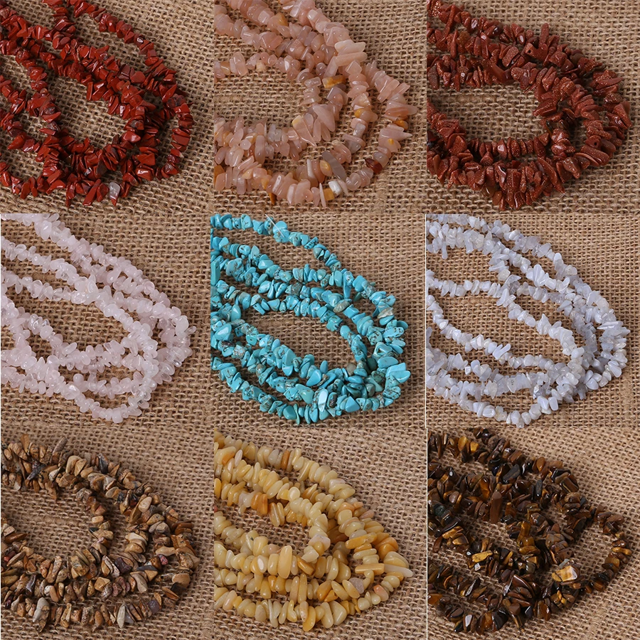 3-5mm Natural 11 Style Material Stone Freeform Gravel Loose Chip Beads Strand 34