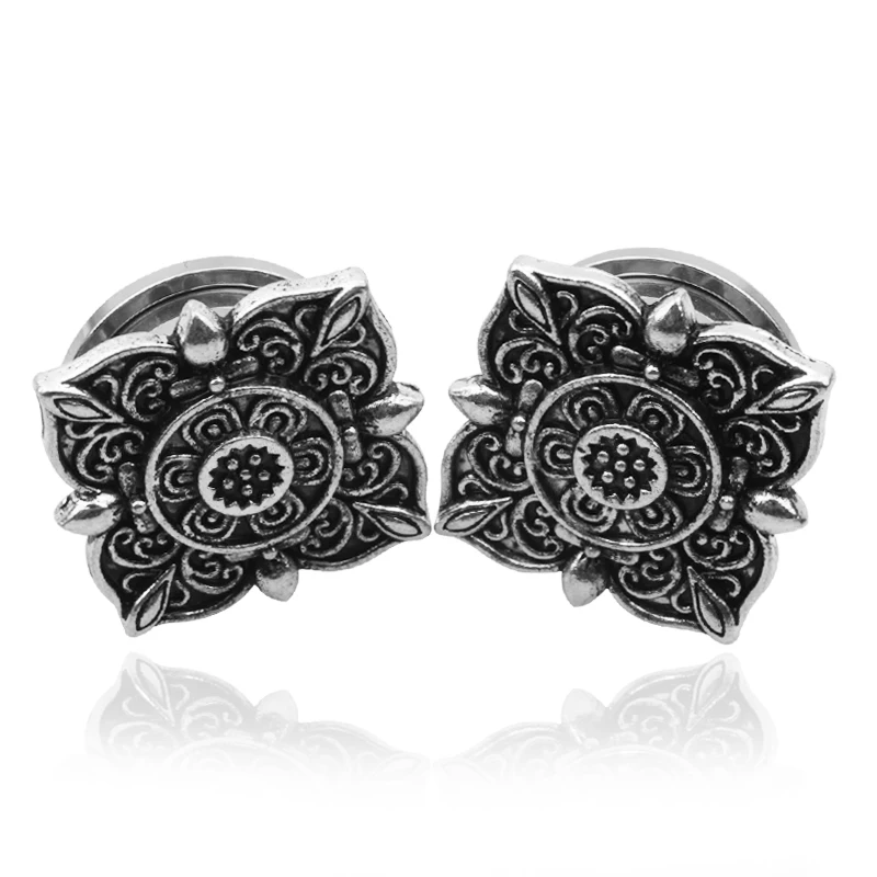 2pcs Vintage Double Flesh Stainless Steel Ear Plugs Tunnels Stretchers Retro Rose Flower Ladybug Ear Gauges Piercing Oreja Gifts