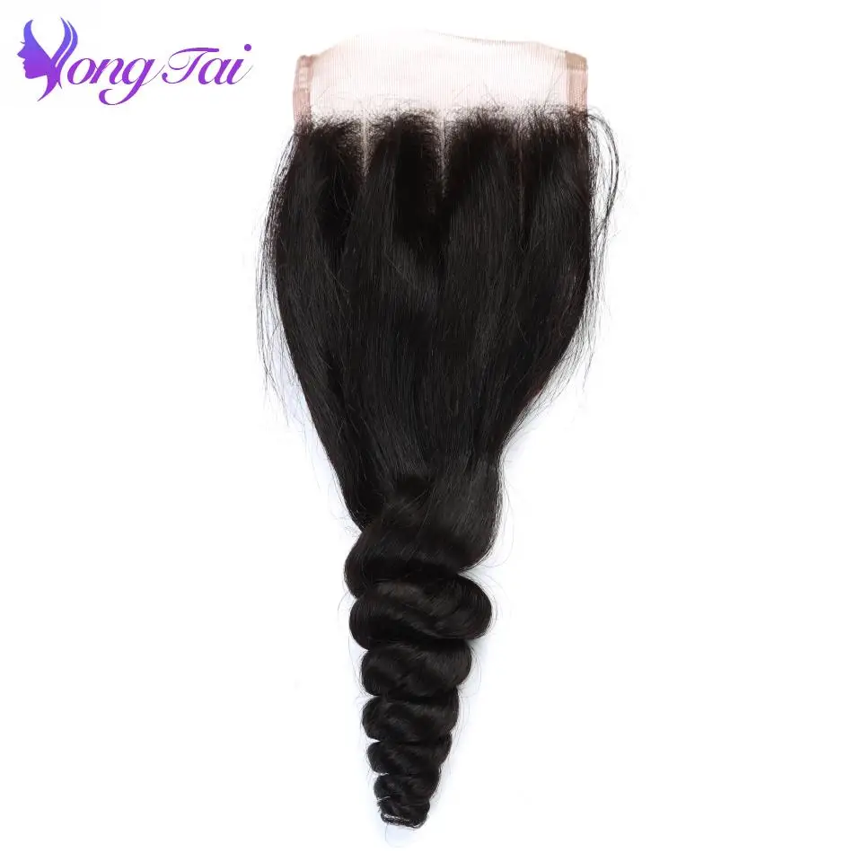 Yuyongtai 5 pçs/lote malaio onda solta 4 pacotes com fechamento 100% cabelo humano com fechamento preto natural não-remy pode ser tingido