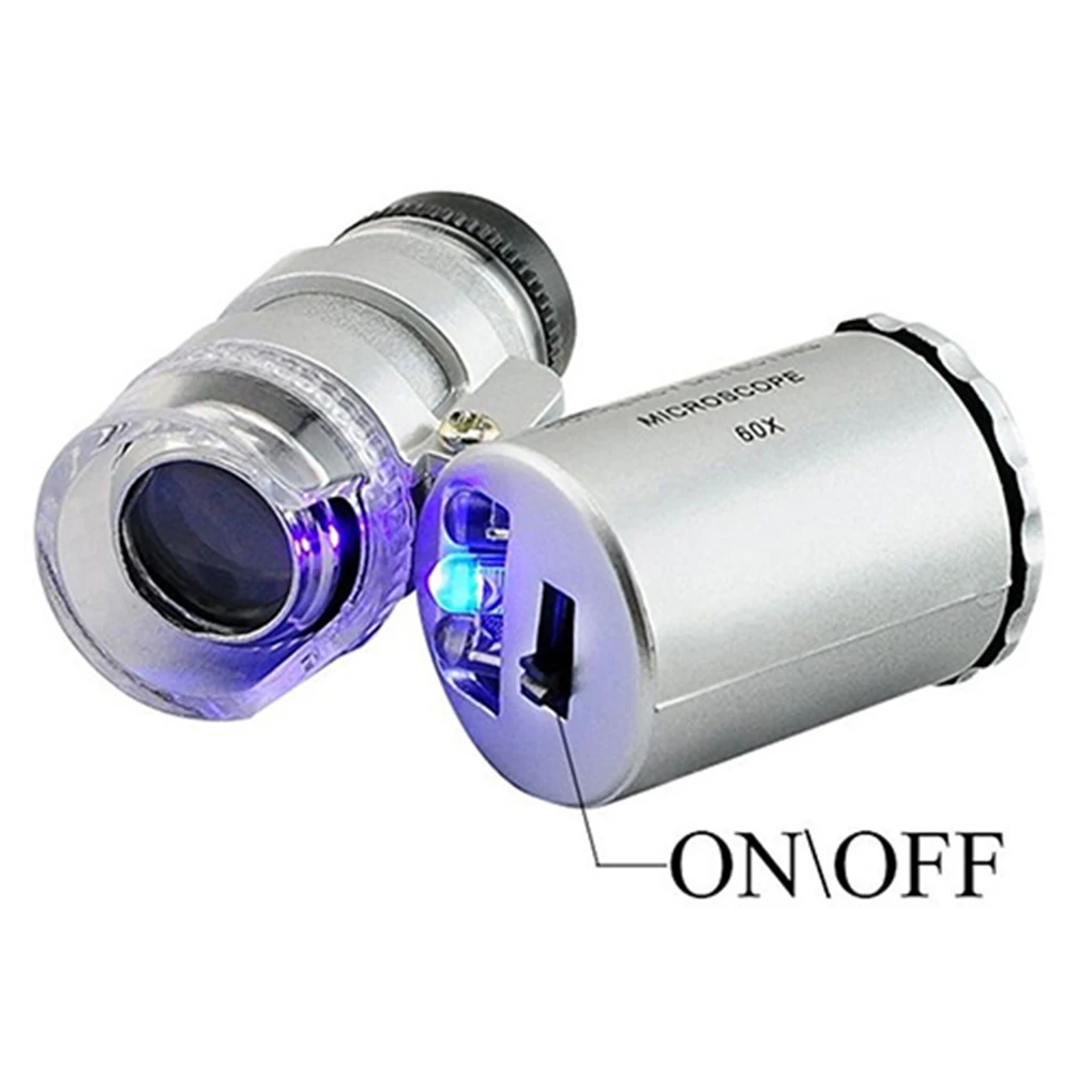 60X Handheld Magnifying Glass Mini Pocket Microscope Loupe UV Currency Detector Jeweler Magnifier With LED Light