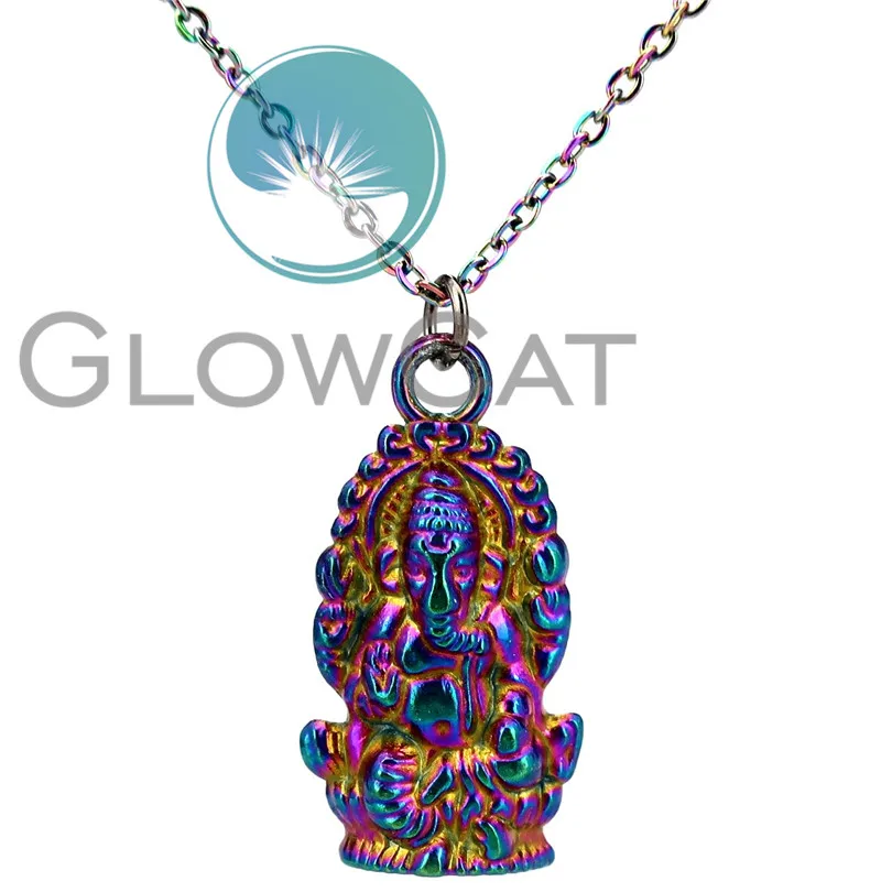 Rainbow Color Women Hindu Thailand Buddha Pikanet Ganesh Pendant Collar Choker Necklace 20