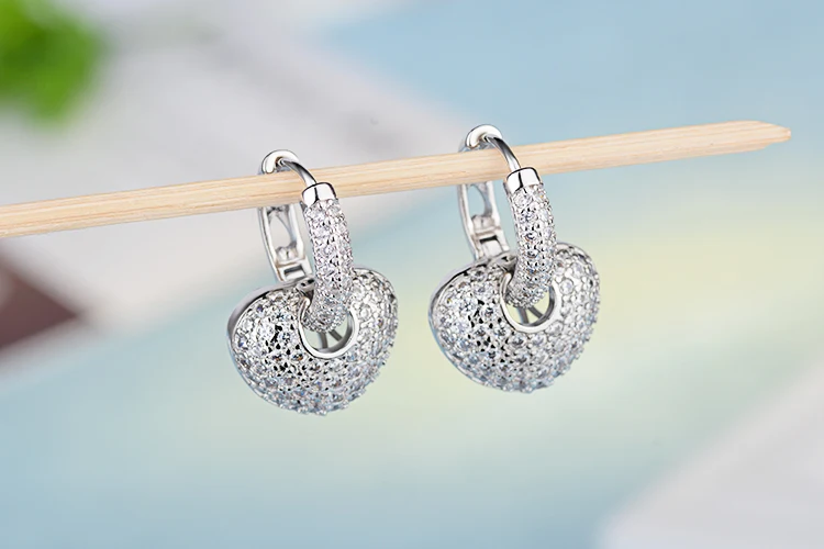 Delicate Tiny Fine Jewelry 925 stamp silver color Earring Luxury Full Cz Heart Circle Hoop Mini Small Earring For Girl Women