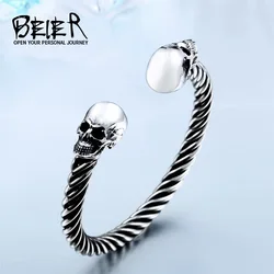 Beier new store 316L Stainless Steel Bangles high quality for women and men double skull PUNK Bangles fashion jewelry LLBRG-012G