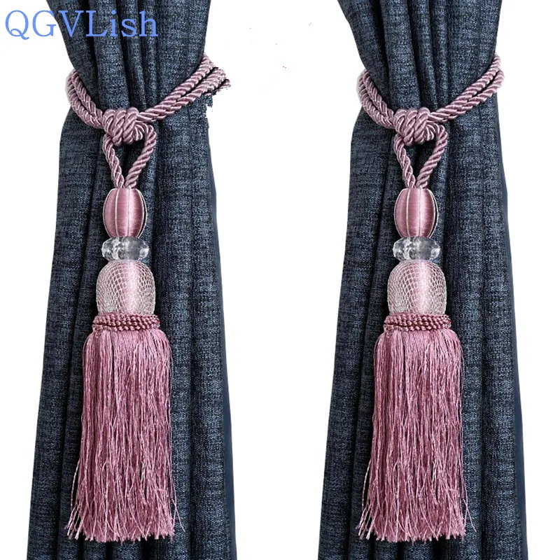 

QGVLish 2Pcs/Pair Curtain Tiebacks Tassel Fringe Hanging Belt Balls Curtain Holder Accessories Tie Backs Decoration Lashing Bind