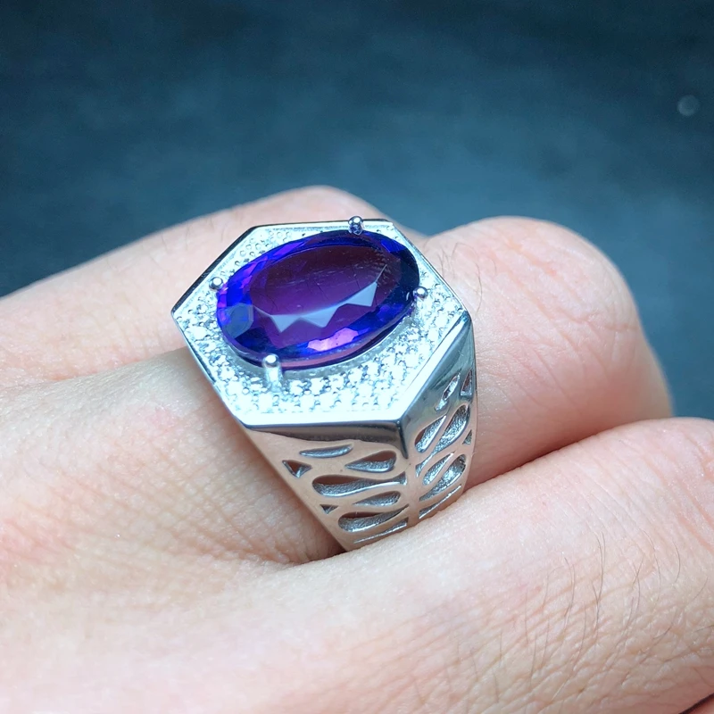 Natural amethyst men's ring, made of 925 silver, heavy silver, beautiful to get started