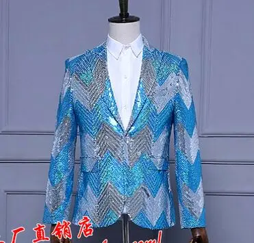 Freeship 100%real mens sky blue/green gradient full sequins tuxedo jacket/event/studio/sing/stage performance/jacket