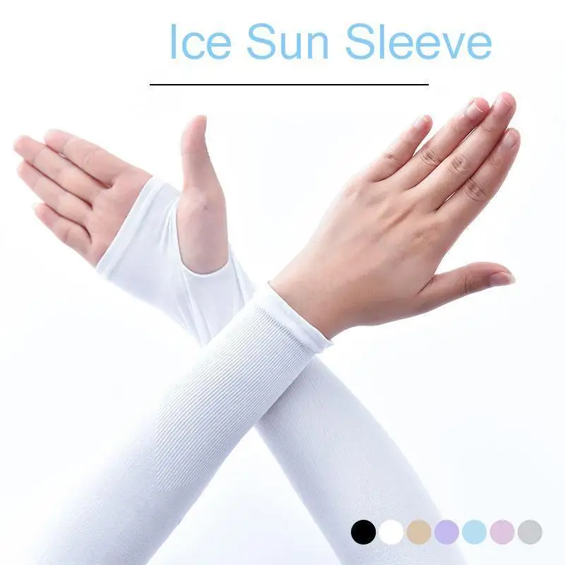 Long Gloves Sun UV Protection Hand Protector Cover Arm Sleeves Ice Silk Sunscreen Sleeves Outdoor Arm Warmer Half Finger Sleeves