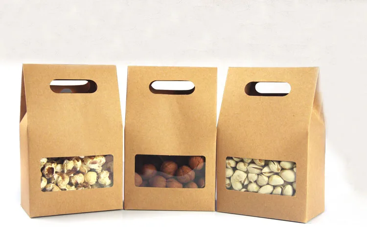 10pcs kraft paper bags/boxes Paper brown stand up window for wedding/Gift/Jewelry/Food/Candy Storage Packing Bags