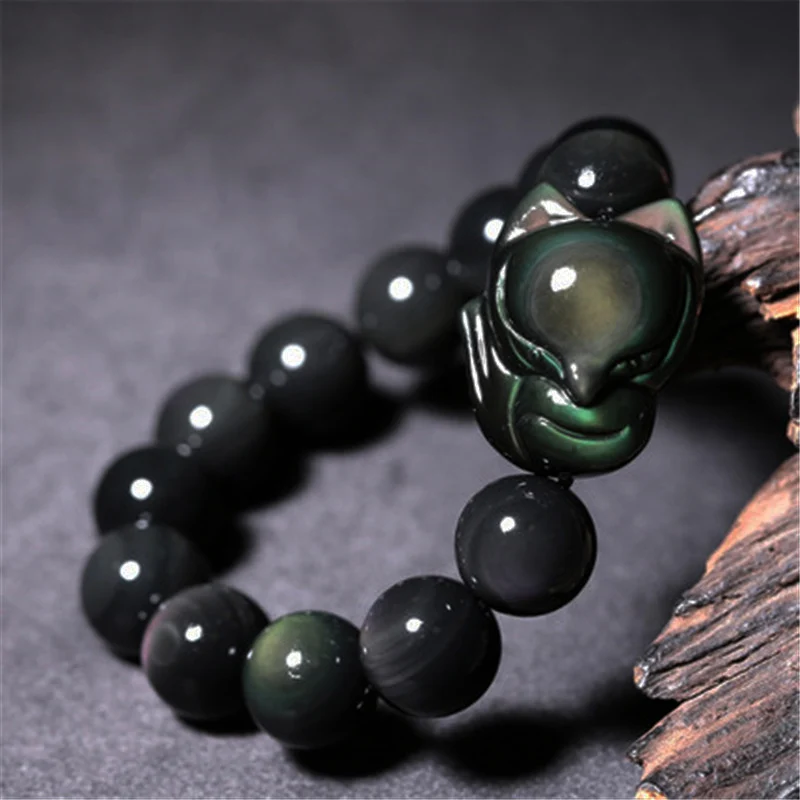 Rainbow Bracelet Obsidian Big Head Small Fox Fairy Bangle Bracelet Natural Stone Lucky For Women Men Crystal Bracelet Jewelry