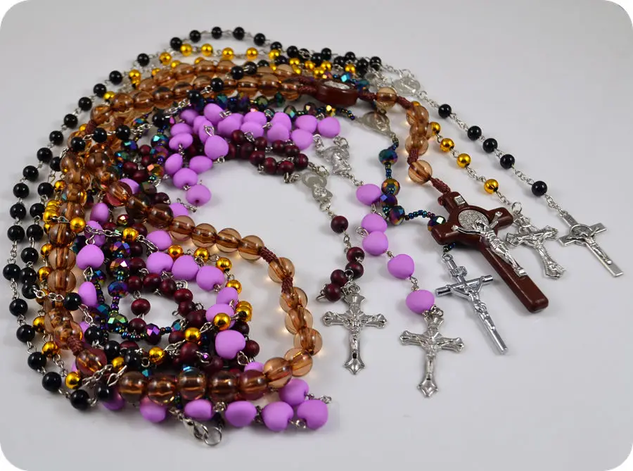 6 نمط خليط حبات المسبحة INRI يسوع الصليب الصليب قلادة القلائد الكاثوليكية المسيحية الأرثوذكسية موضة مجوهرات الدينية #2