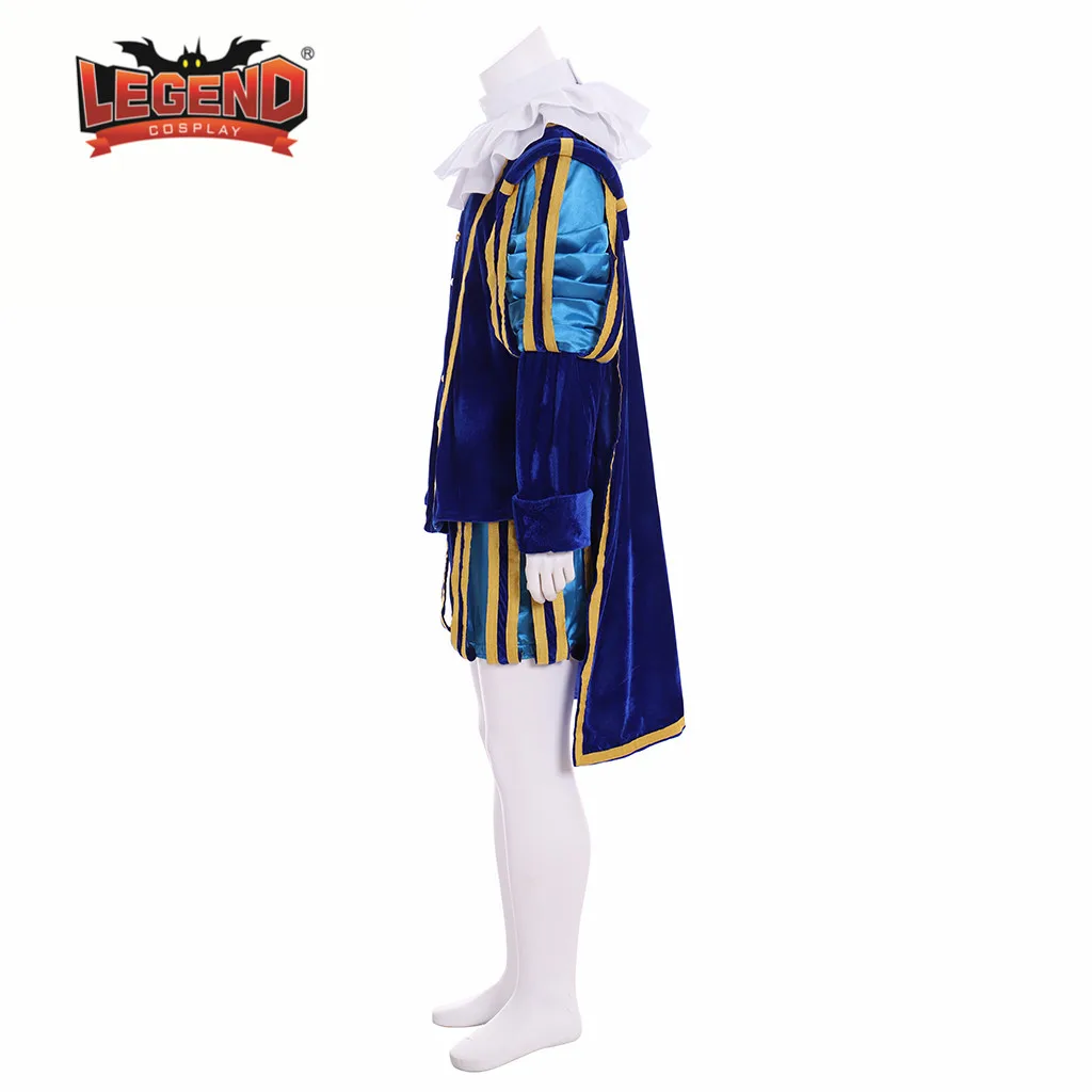 Queen Elizabeth Tudor Period Medieval Men cosplay blue outfit Vintage Men's Costumes Medieval Renaissance blue Gown with cape