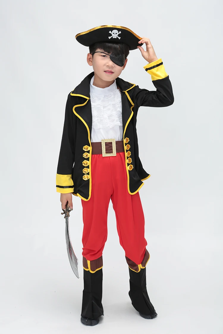 Crianças cosplay halloween traje papel crianças roupas de festa varejo traje pirata menino crianças presentes ano novo trajes de natal