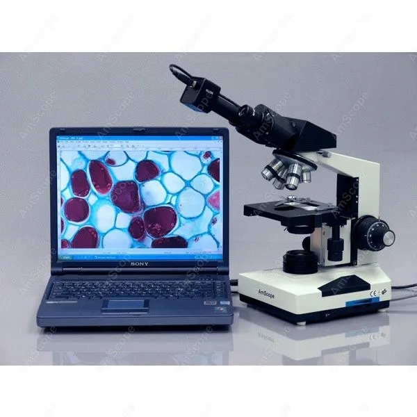 Student Binocular Microscope--AmScope Supplies 40X-2000X Student Binocular Microscope + 5MP Camera