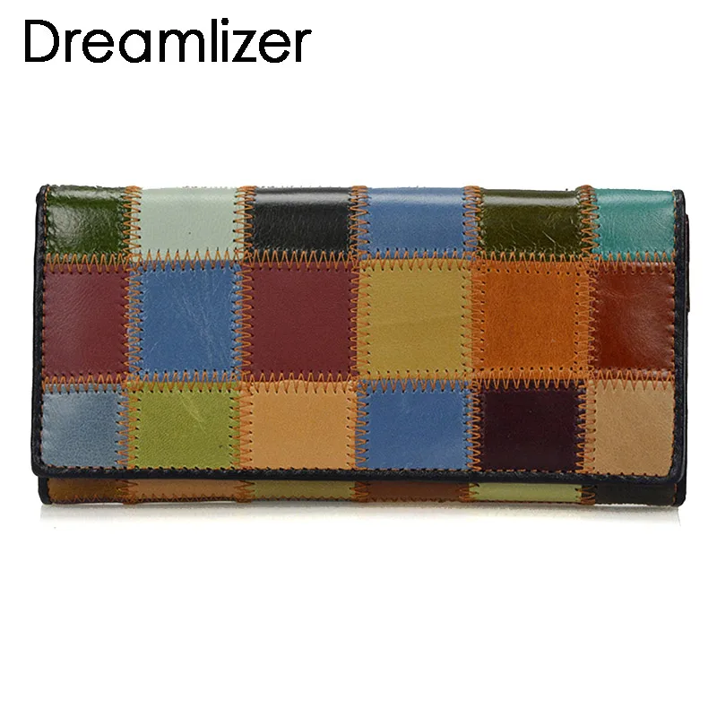 Dreamlizer-cartera de mano de piel auténtica para mujer, cartera larga con cremallera, de colores, 2021