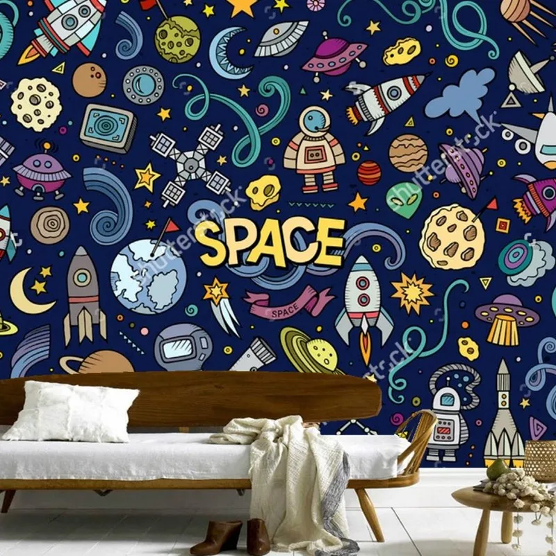 

Custom children's wallpaper,Hand-painted graffiti elements Space,3D cartoon murals for living room bedroom wall vinyl wallpaper