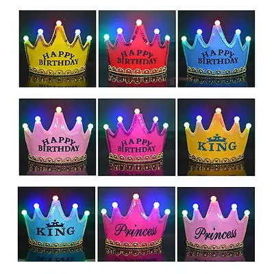 Crown Led Happy Birthday Cap Colorful Non-woven Hat King Princess Luminous Led Birthday Cap Hat Christmas Birthday Crown