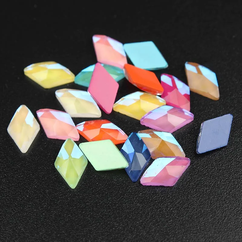 30Pcs/lot Rhombus 6x10mm Flatback Glass Non Hotfix 10 Mocha Colors Rhombus Flat Back Rhinestones 3D Gems for Nail art