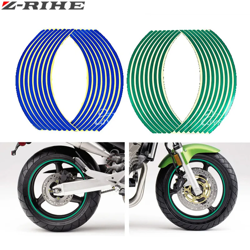 16 Strips Wheel Sticker Reflective Rim Stripe Tape Bike Motorcycle Car Fit for 17 18 inch Blue Orange Yellow Green White Red