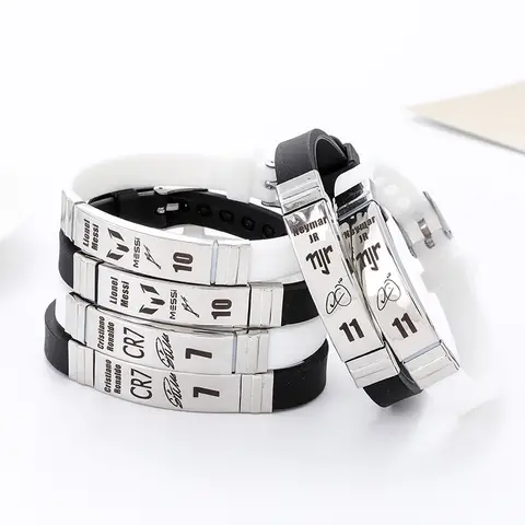 New Football Star La Liga Messi Ronaldo Nermar Wrist Silicone Bracelets&Bangles Titanium Steel Buckle Adjustable Wristband SH286