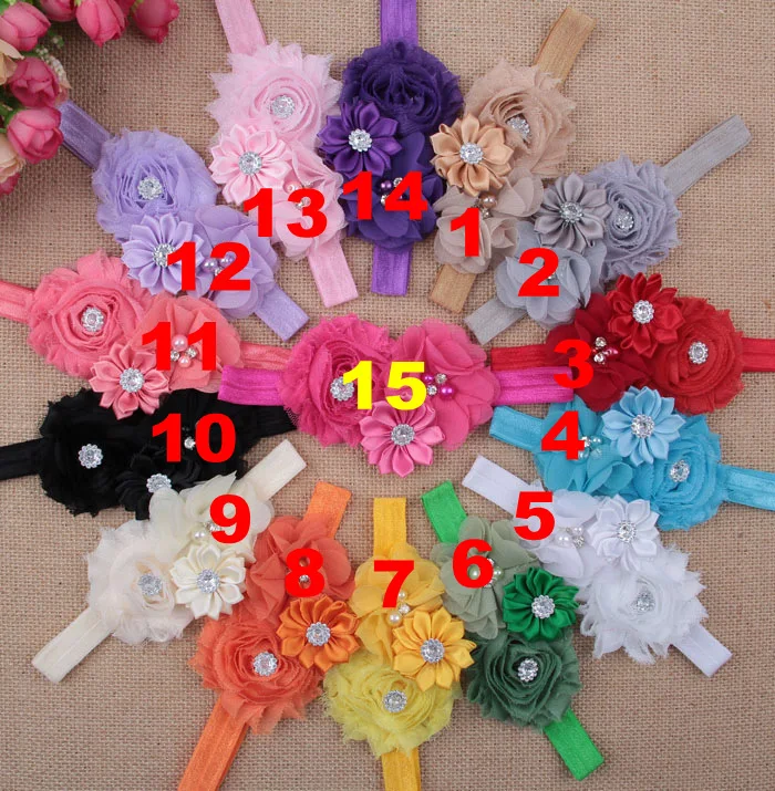 Nishine 16 Colors Kids Shabby Chiffon Flower Headband Girl Children Infant Elastic Hairband Hair Accessories Christmas Gift