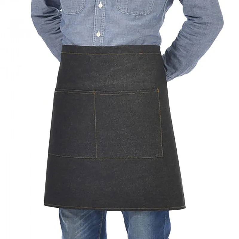 Men's Waist Apron Custom Logo Women Kitchen Restaurant Bib Pizza Chef Waiter Uniforms New Short Denim Half Pinafore With Pockets