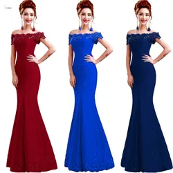 Long Bridesmaid Dresses Elegant Off The Shoulder Sleeveless Lace Mermaid Wedding Party Gown robe demoiselle d'honneur