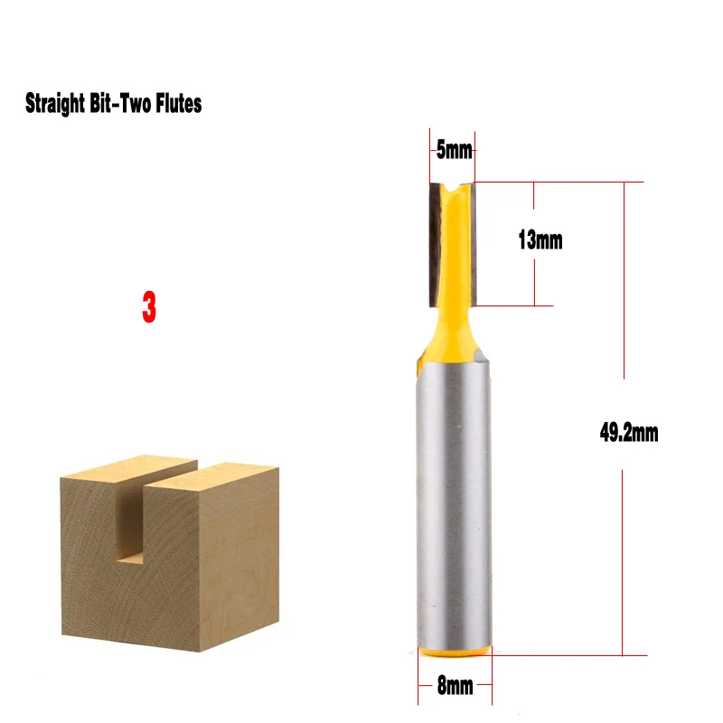 1PC 8mm Shank high quality Straight/Dado Router Bit Set 3.2,3.4,5,8,10,12,14,18,20mm Diameter Wood Cutting Tool - Chwjw