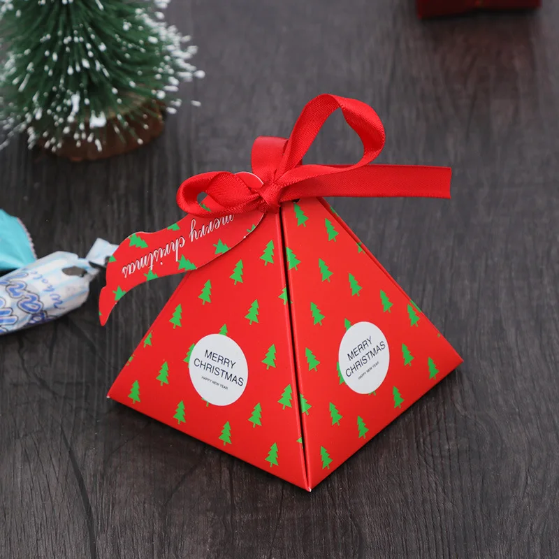 20Pcs Merry Christmas Colorful Carton Paper Box Bag Christmas Gift Boxes With Ribbon Bow Paper Box Gift Bag Container Supplier