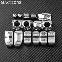 13PCS Motorcycle Hand Control Switch Cover Chrome Housing Button Caps For Harley Touring Electra Street Glide Road King 14-19 20