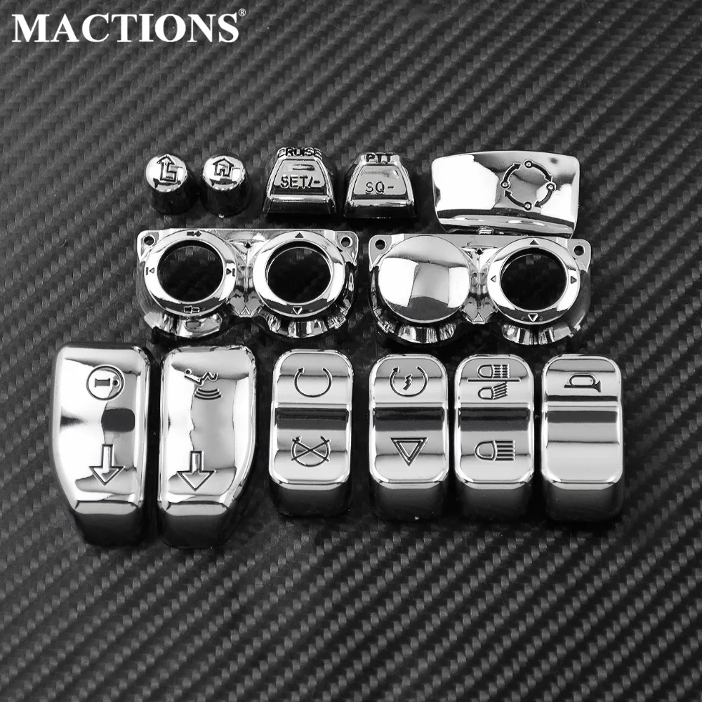 13PCS Motorcycle Hand Control Switch Cover Chrome Housing Button Caps For Harley Touring Electra Street Glide Road King 14-19 20