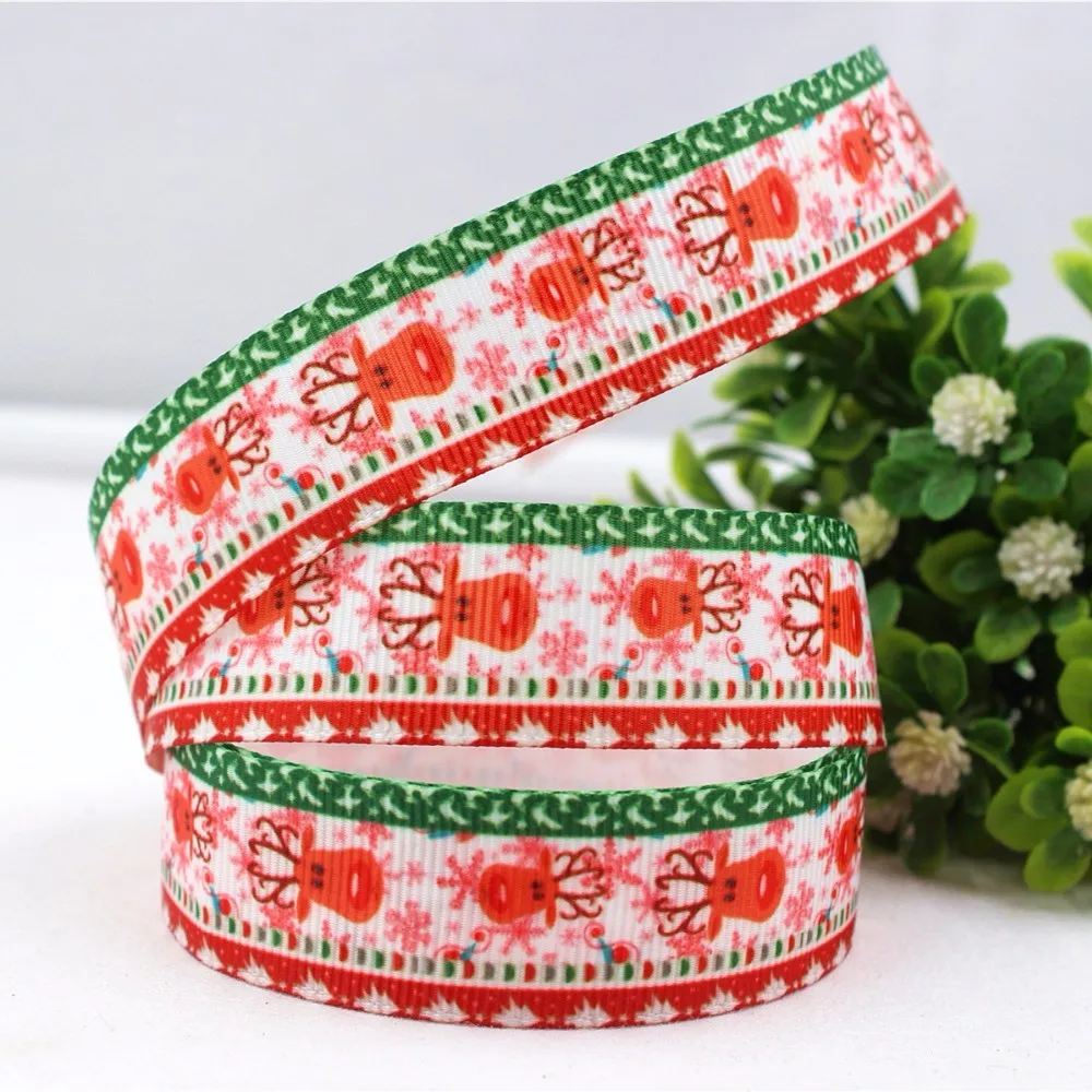 YJHSMY 9 Style1493169,22/25mm 5yard/lot Christmas Printed grosgrain ribbon, DIY handmade materials,headwear accessories, wedding