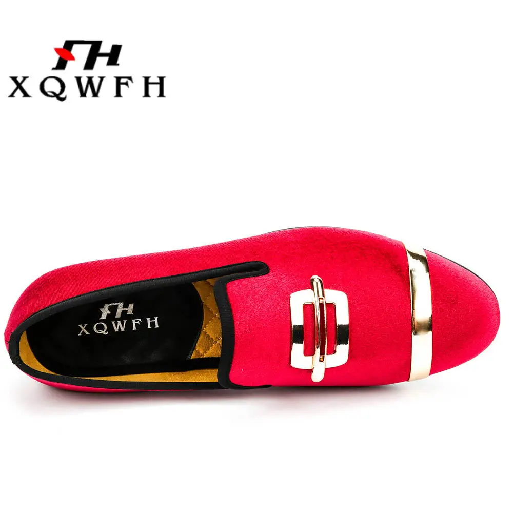 XQWFH High Quality Men Velvet Loafers Luxury Metal Buckle Wedding Dress Shoes Mens Ballroom Dance Nightclub Party Shoes Big Size