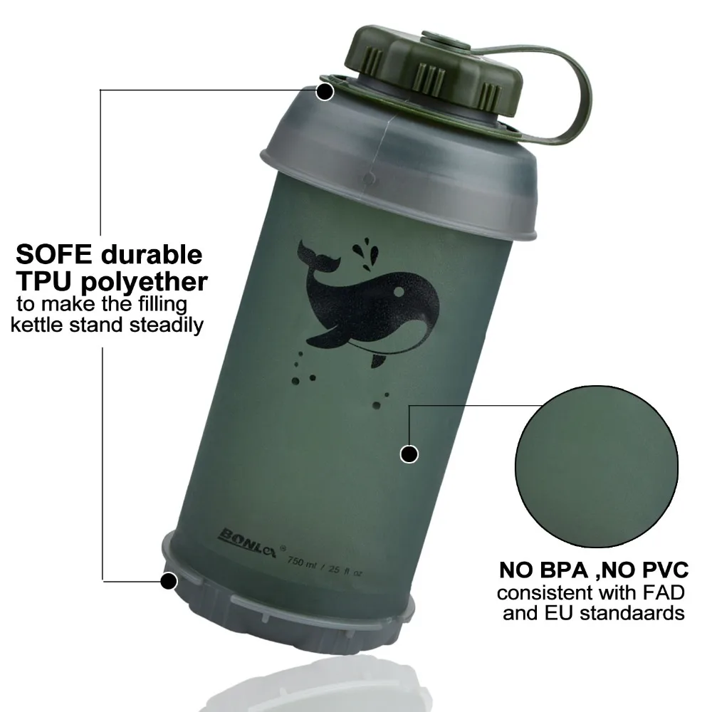 750ML Portable Outdoor Collapsible Sport TPU Soft Water Bottle Folding Kettle Water Bottle Camping Travel Running Bottle