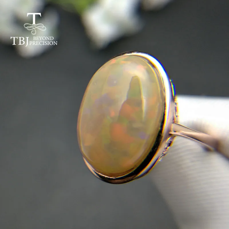 TBJ,Simple natural yellow color 7.4ct big opal Ring 925 sterling silver fine jewelry for women fine jewelry nice gift for wife