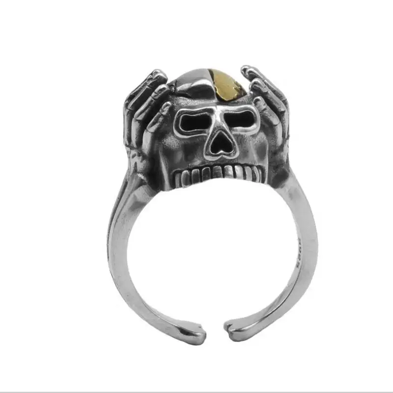 

Solid 925 Silver Skull Ring Real Sterling Silver Skeleton Ring PUNK Jewelry Ring Resizable