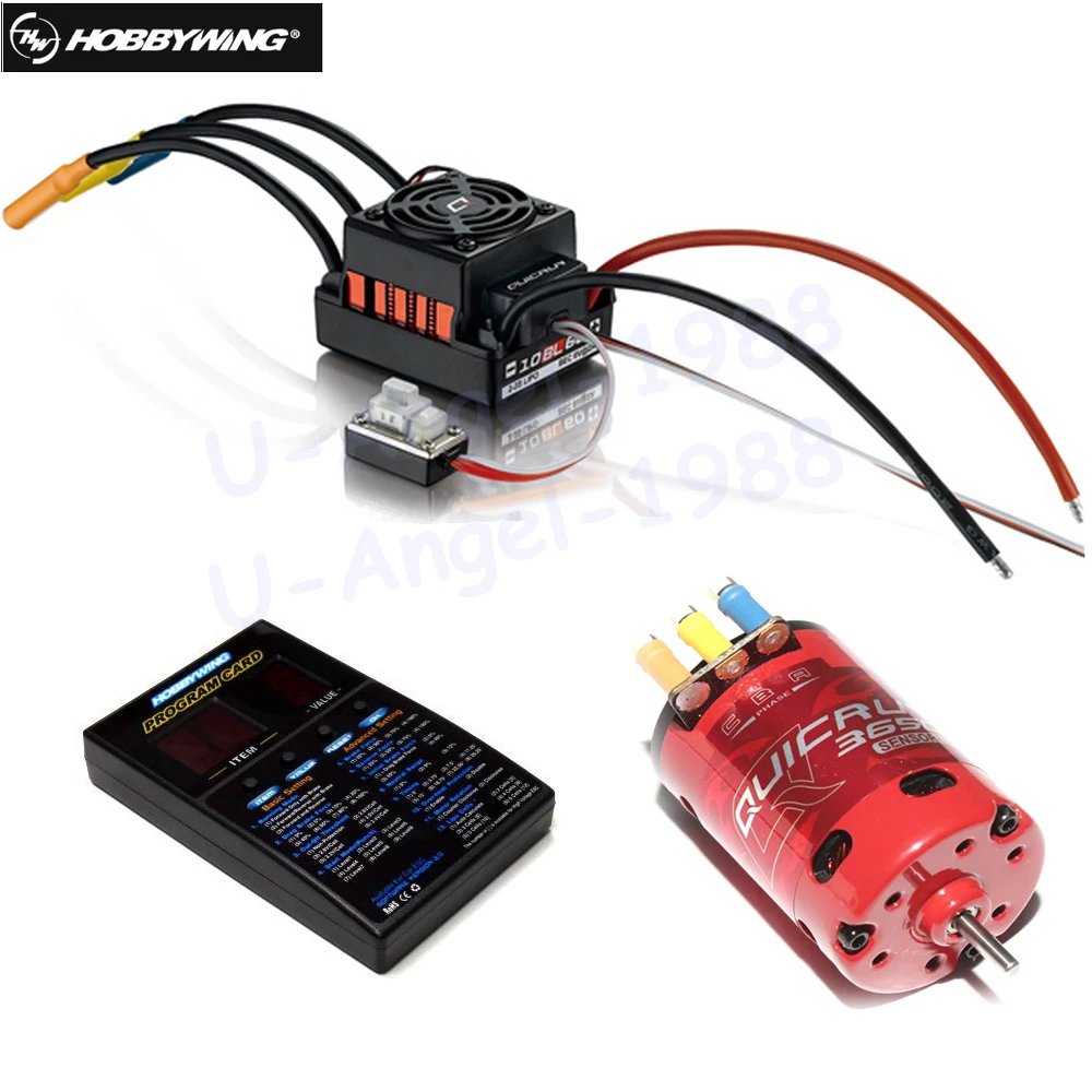 Hobbywing QUICRUN 3650 Sensored 2-3S Race Brushless Motor + QuicRun WP 10BL60 60A Sensored ESC+LED Program Card For 1/10 Rc Car