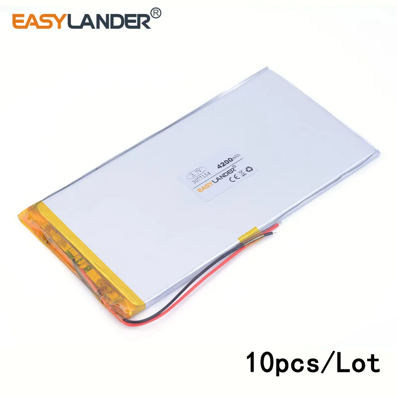 

10pcs /Lot 4200mAH 3077154 lithium Li ion polymer rechargeable battery for tablet pc Power mobile Power bank PAD DVD 0377154