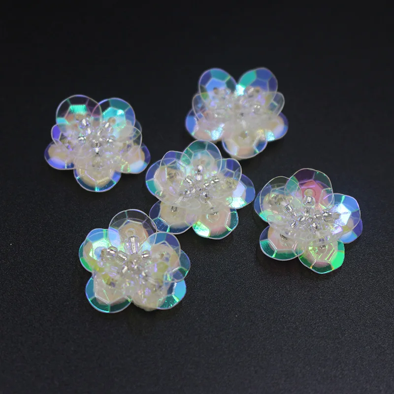 3D handmade Flower Petal  Sequined Appliques  Diy Sewing Apparel Trims Dress Beading Sewing Trims Various Colors 2CM