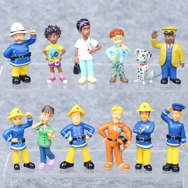 

100set (12Pcs/lset) Fireman Sam action figure toys 3-6cm Cute Cartoon PVC Dolls For Kids Christmas Gift party favors